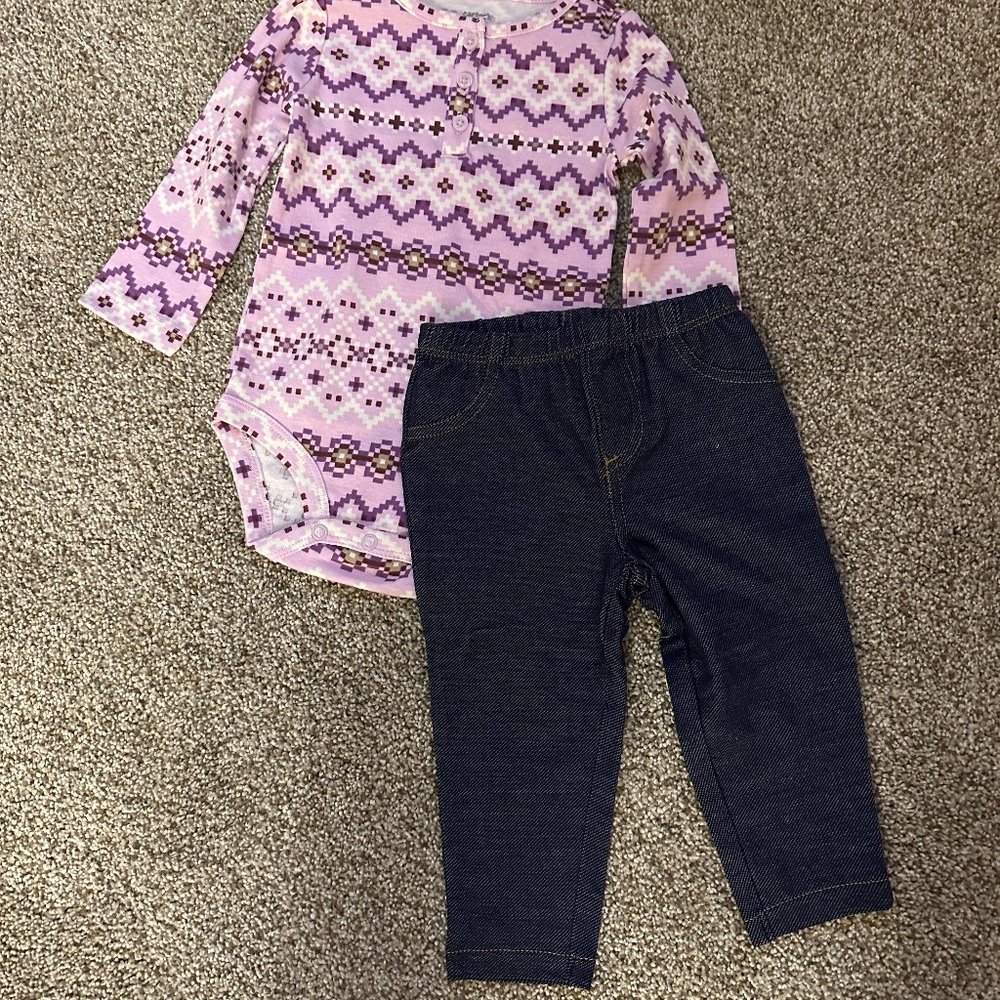 BABY GIRL CARTERS 2 PIECE BODYSUIT & PANT SET SIZE 9M  #K18